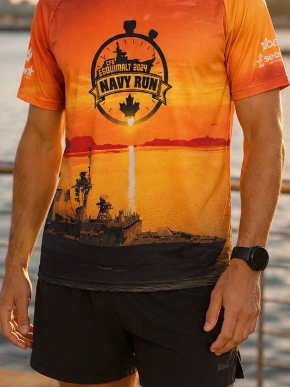 Race day Esquimalt 2024 Navy Run Sunset Performance Tee - Orange/Yellow